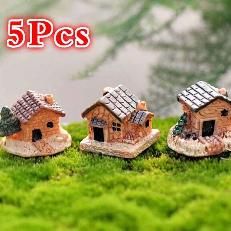 5Pcs Mini Casa de Bonecas Casa de Pedra Resina Decorações para Casa