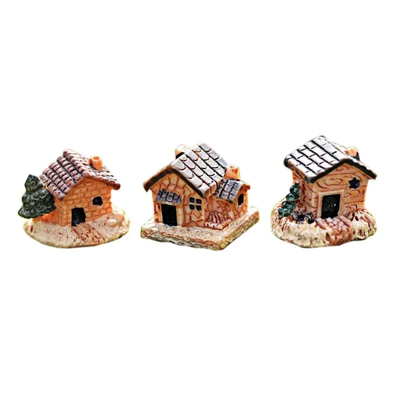 5Pcs Mini Casa de Bonecas Casa de Pedra Resina Decorações para Casa